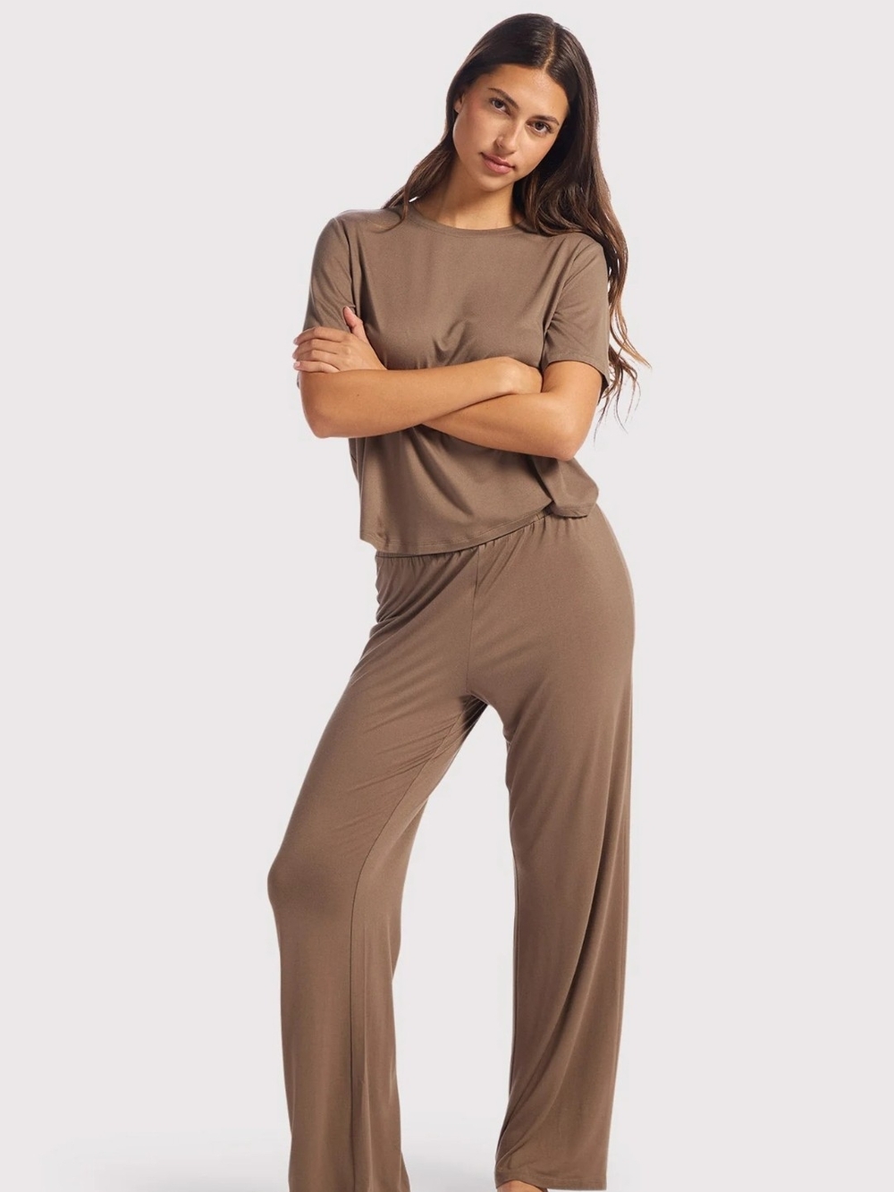nuuds Large Short-Sleeve Pajama Set In Mocha